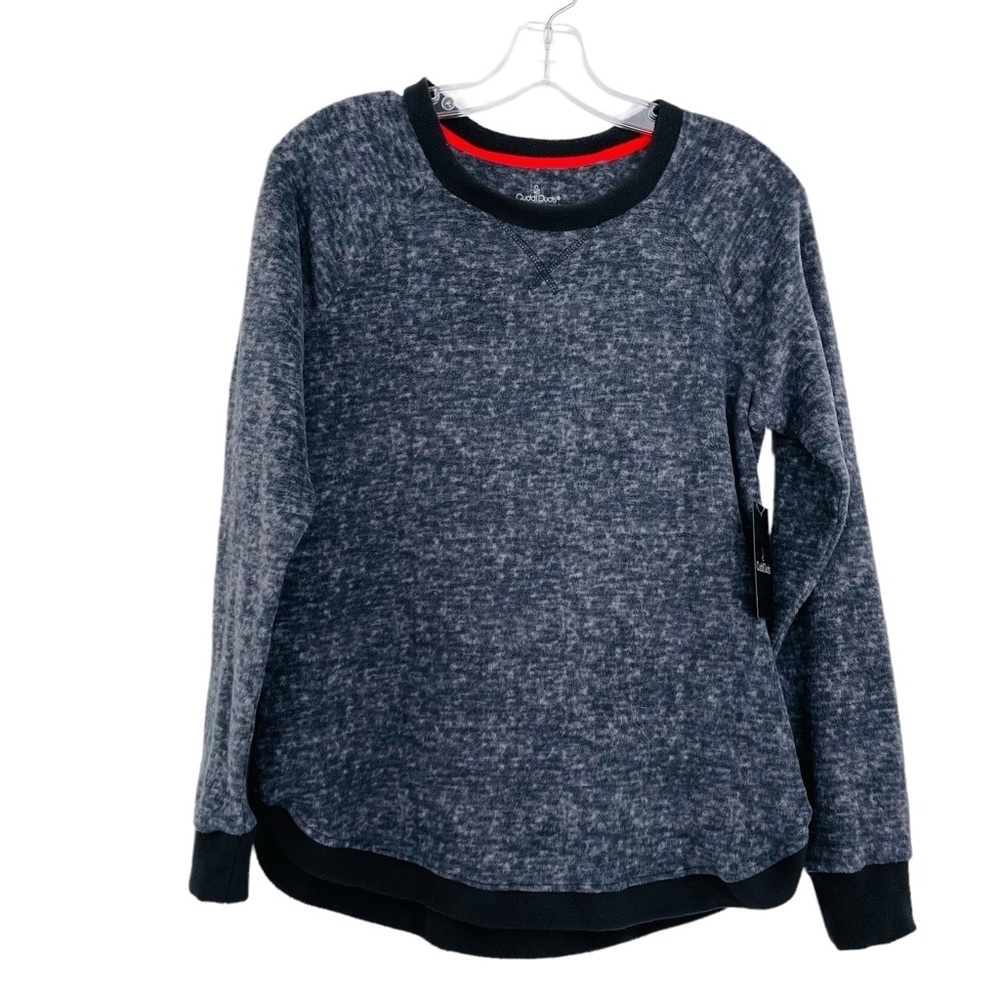 Cuddl Duds Sweatshirt Womens‎ Small Black Grey Marled Fleece Crew Neck Sleep